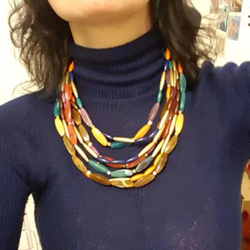Europe and the United States foreign trade fashion exaggerated multi-layer two-color beads necklace manufacturers w | Украшения и