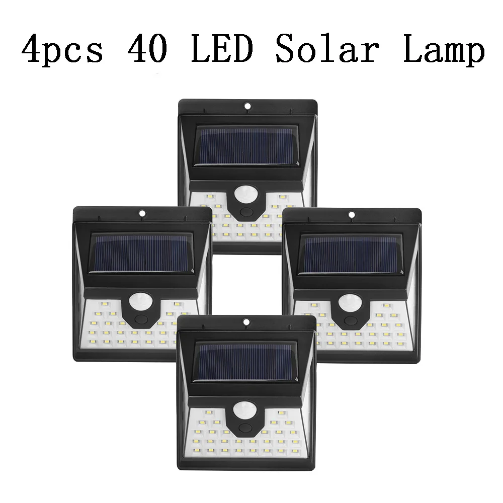 4pcs 40 LED 40 светодиодный светильник на солнечной энергии, 3 режима, датчик человеческого тела, солнечная настенная лампа, открытый водонепроницаемый энергосберегающий садовый светильник s - Испускаемый цвет: 4pcs 40 LED