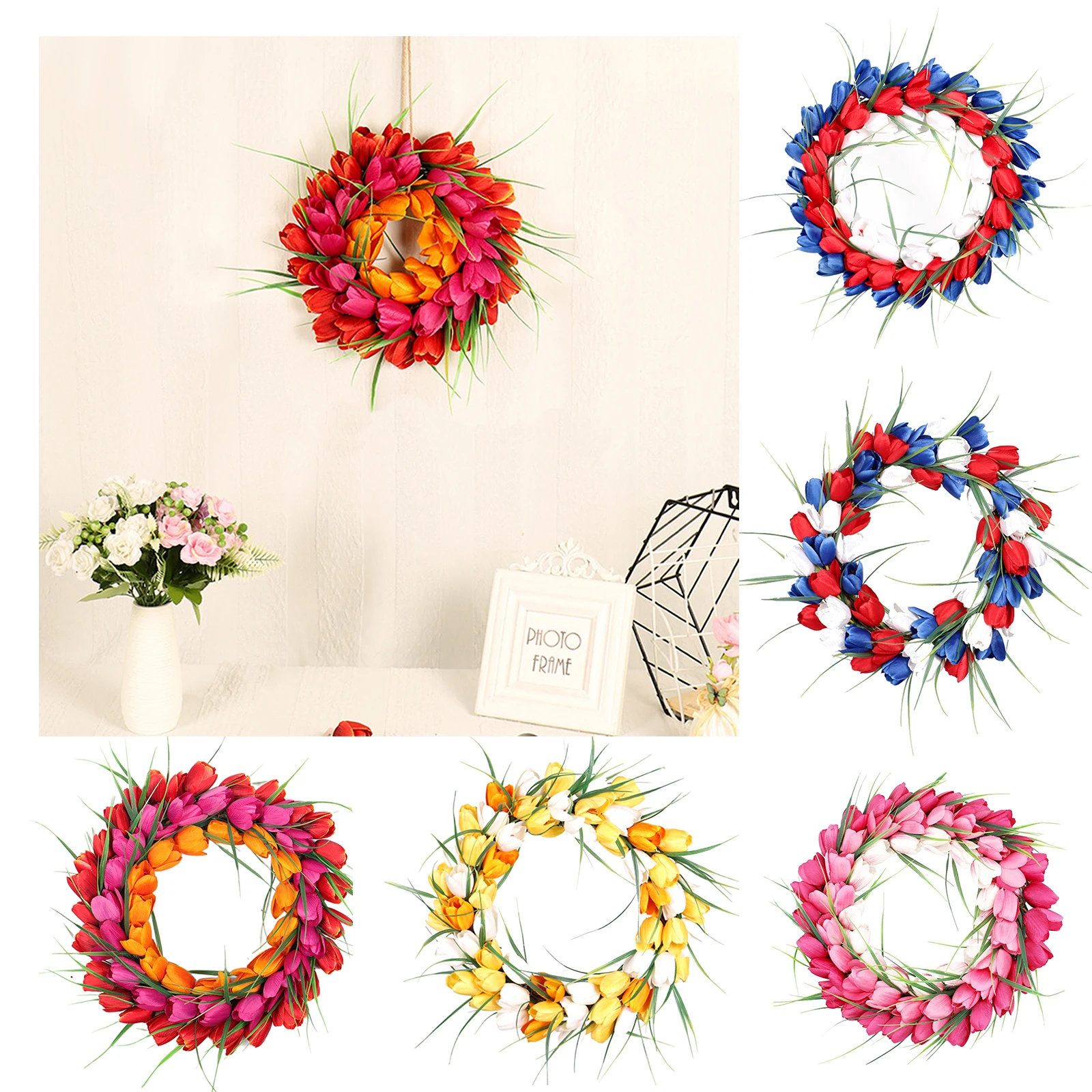 

Round Wreath Farmhouse Silk Floral Garland for Door ing Ornament