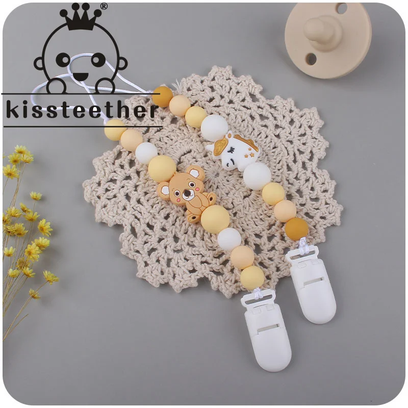 

Kissteether Baby Pacifier Clip Chain Silicone Cute Animal Bead Pacifier Chain Chew Baby Teether Toys Dummy Plastic Pacifier Clip