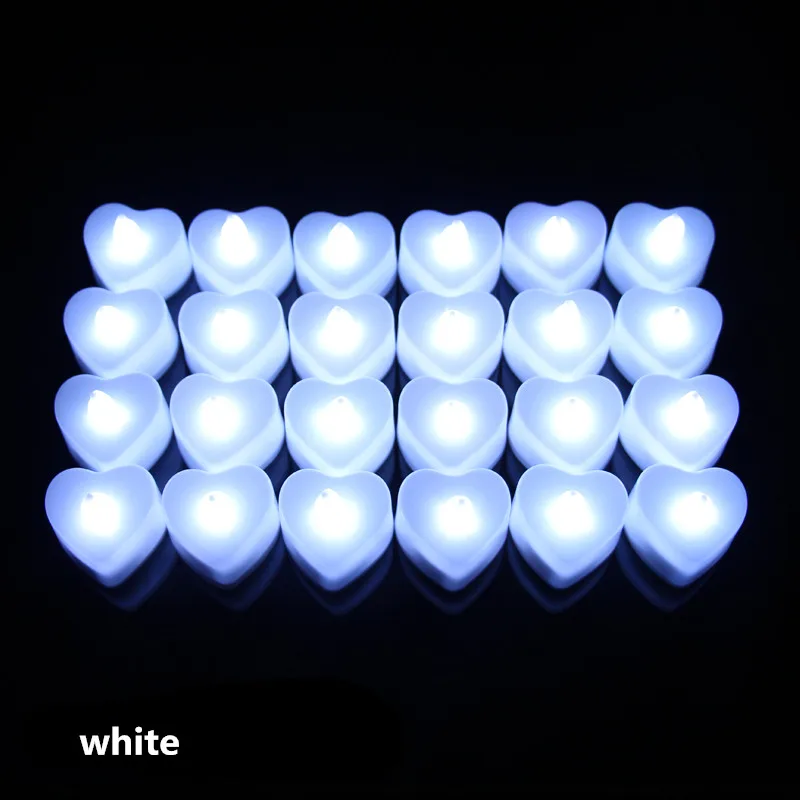 Heart white 24 шт. светодиодный светильник-свеча для чая, лампа на батарейках, имитирующая цвет пламени, мигающие свечи для украшения дома, свадьбы, дня рождения, вечеринки - Цвет: Heart white