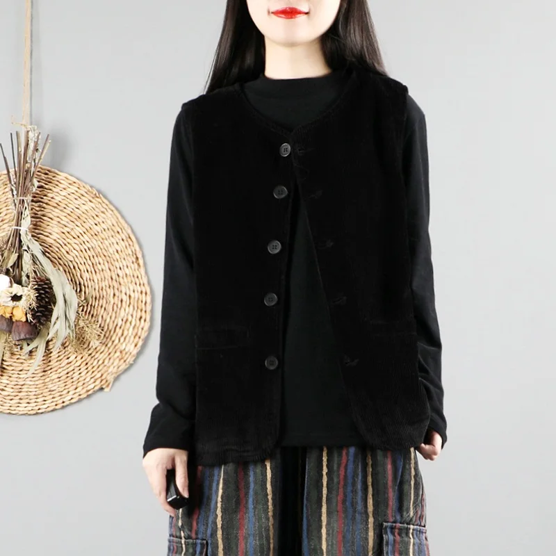 Женский вельветовый жилет в китайском стиле хлопковый ретро на осень и весну с