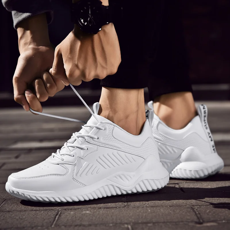 

Кроссовки мужские кожаные, дышащие, удобные, спортивная обувь для тренировок и бега, белые, 2021