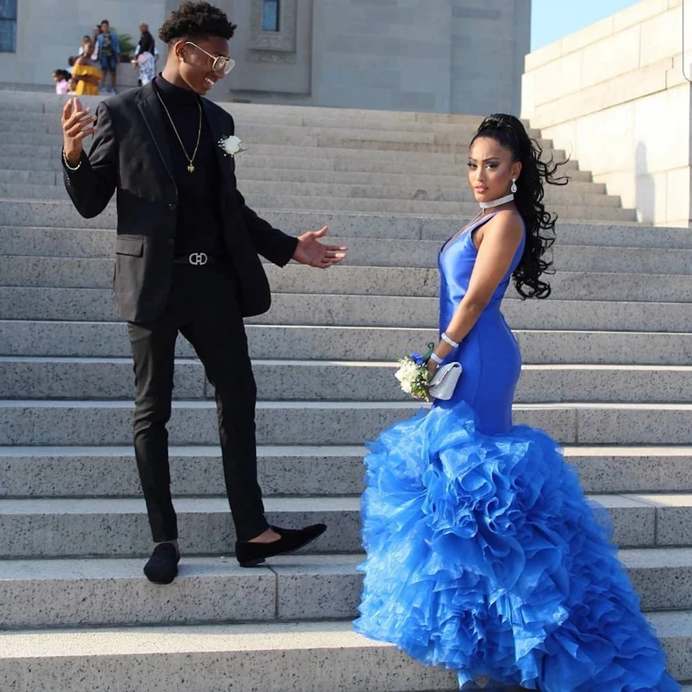 

Blue Prom Gown Sexy Deep V-neck Mermaid Long Evening Dress for Women vestidos elegantes para mujer