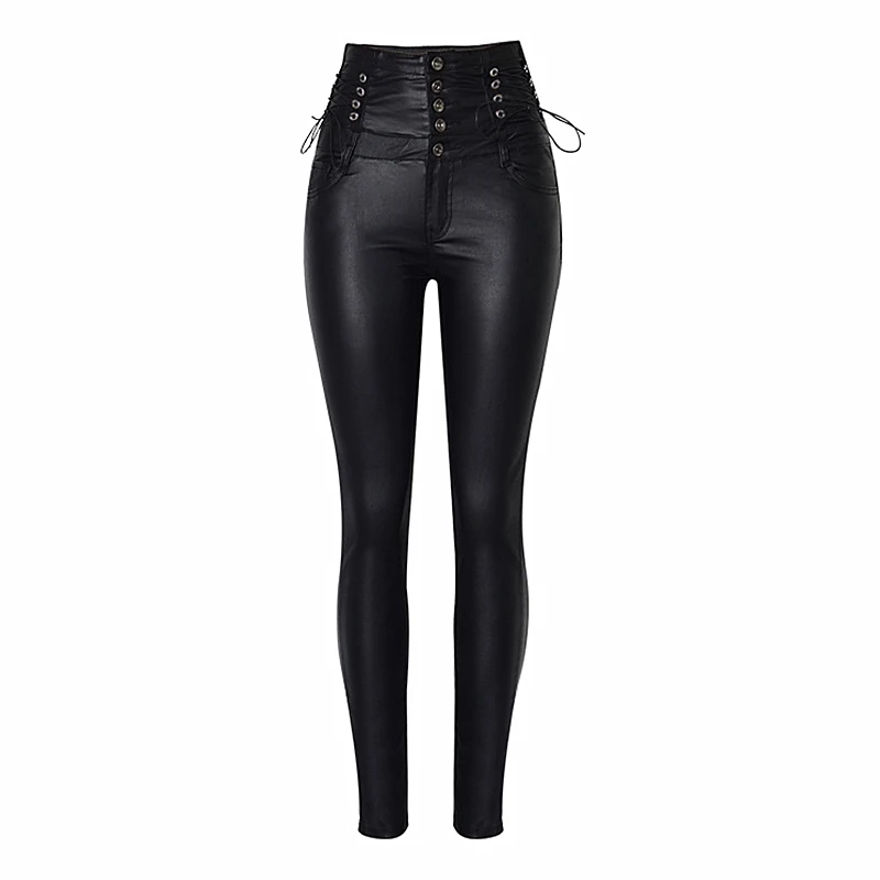 Женские джинсовые брюки из искусственной кожи с очень высокой талией на