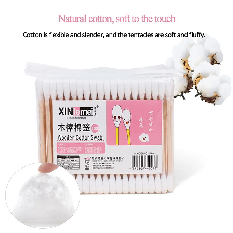 100 шт./упак. ватные тампоны с двойной головкой бамбуковые палочки для чистки ушей