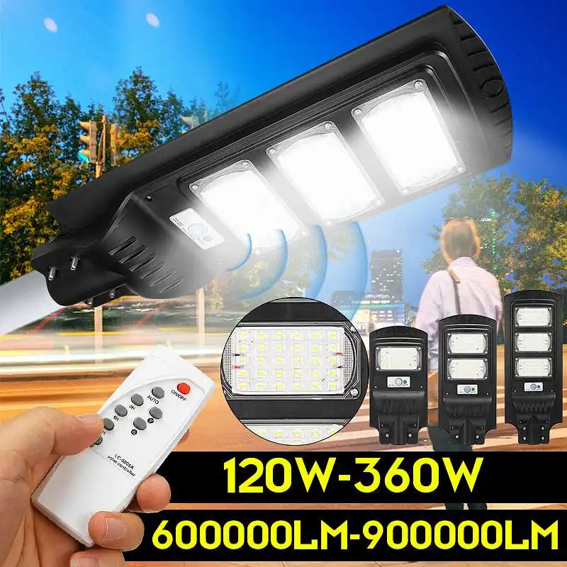 

Smuxi 120W/240W/360W LED Solar Street Light Waterproof IP65 PIR Motion Sensor Remote Control Outdoor Lighting Security Lamp