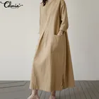 Celmia 2021 женское повседневное весеннее платье с длинным рукавом, винтажное льняное длинное платье-рубашка, свободное вечернее платье с карманами и разрезом, платья, халат S-