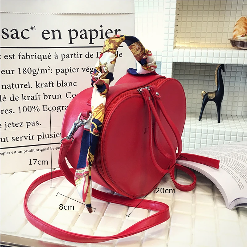 Красная кожаная женская сумка мессенджер хит продаж одноцветная в форме сердца