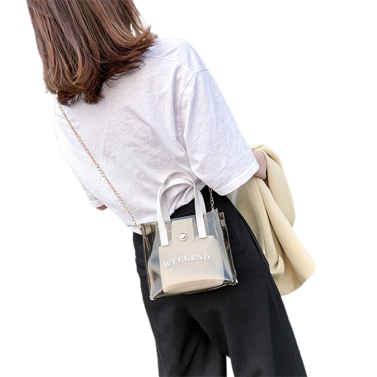 

2020 Fashion Women Composite Bag PVC Clear Tote Bag Handbags Crossbody Bag Mini Shoulder Bag