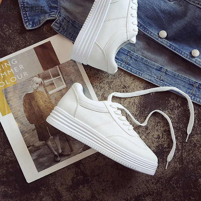 Кроссовки женские из ПУ кожи Вулканизированная подошва дышащие повседневная