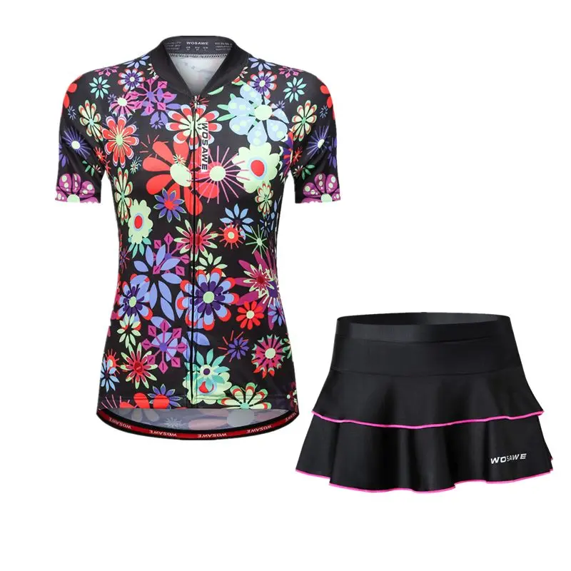 WOSAWE Летняя женская мини юбка+ рубашка Ropa Ciclismo Велоспорт Джерси наборы дышащий MTB велосипед одежда с коротким рукавом Одежда - Цвет: BL101BL211