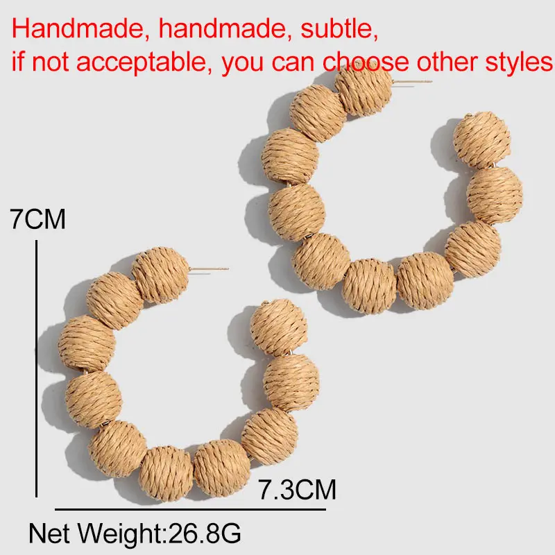 

New Handmade Wooden Straw Weave Rattan Vine Round Fashion Earrings Women 2020 Summer Vinatge Punk Design Hoop Earring Party