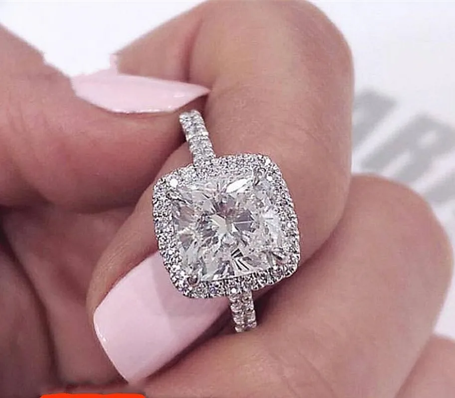 Anillo de compromiso de plata de ley 100% 925 para mujer, joyería de moda con diamantes de imitación de 3 quilates, anillos de boda