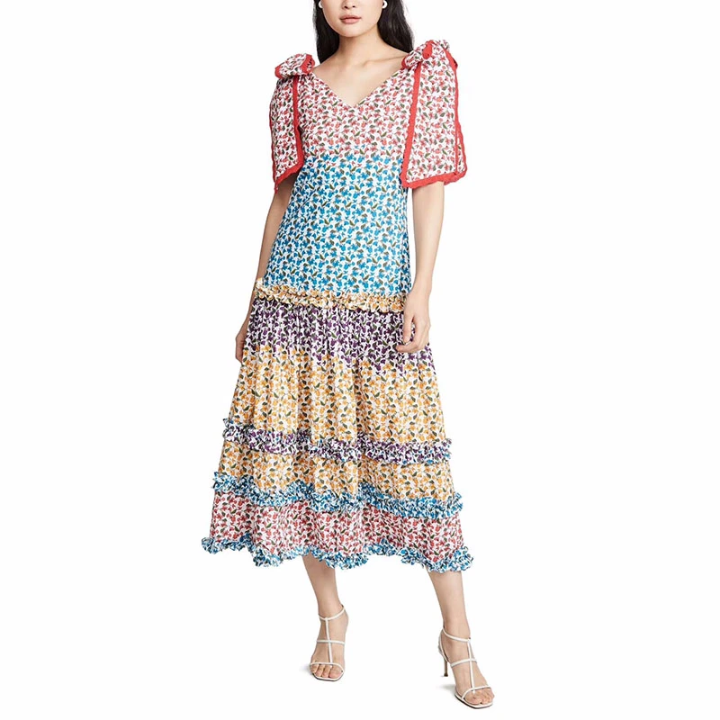 IMucci 2020 новые весенне-летние платья с v-образным вырезом и коротким рукавом