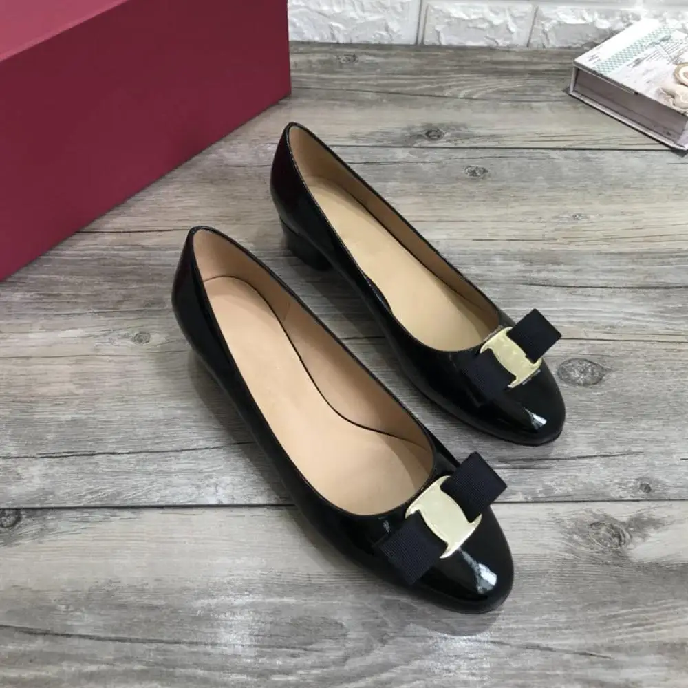 Женские туфли из натуральной кожи брендовые ботинки на высоком каблуке с бантом