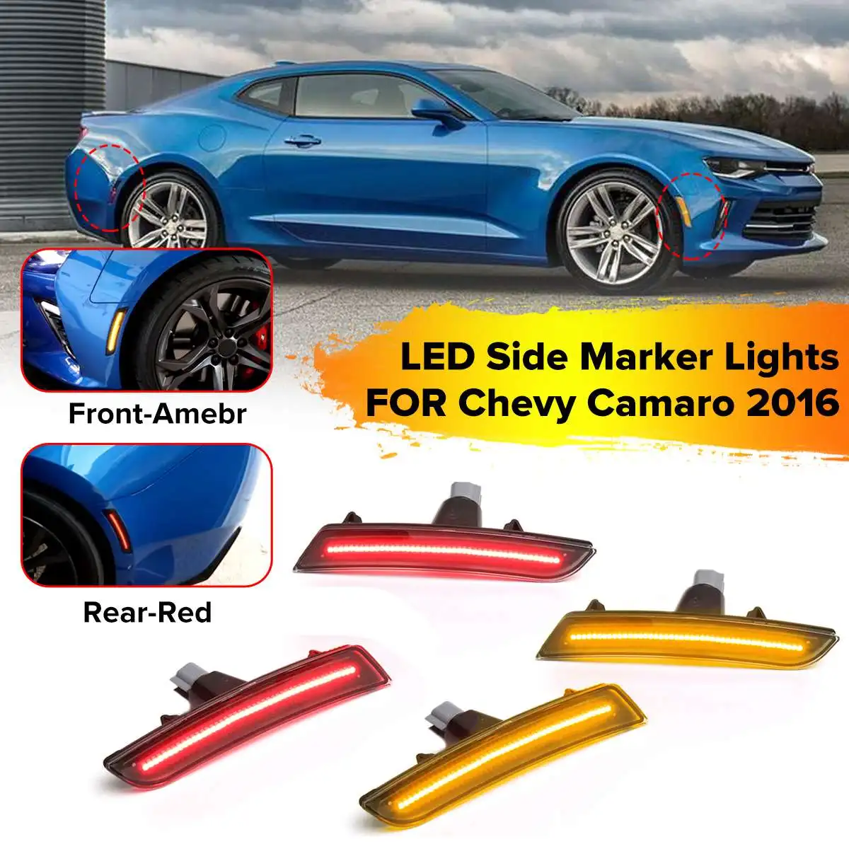 

Smoked Lens LED Front Rear Side Marker Lights Lamps For Chevy Camaro 2016-2018 Replace Side marker Lamps