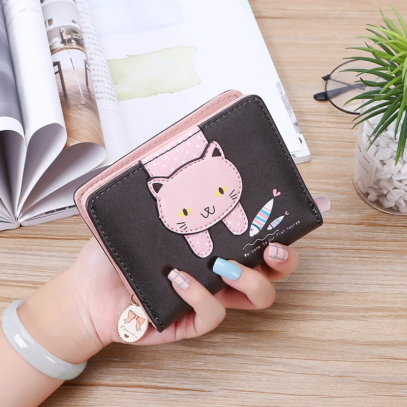 

Women Cute Cat Wallet Small Cute Zipper Girl Wallet Brand Designed Pu Leather Women Coin Purse Female Card Holder Wallet