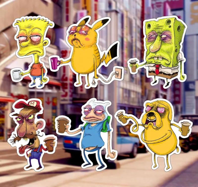 

6pcs Terror Sticker Graffiti Skeleton Dark Funny Stickers for DIY Sticker on Travel case Laptop Skateboard Guitar Fridge