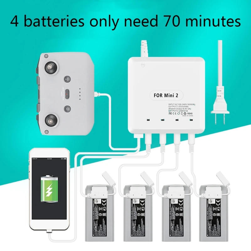 

6in1 Mini Portable Battery Charger Dual USB Port Intelligent Charging Adapter Device for -DJI Mini 2 Drone Accessories Kit X6HB