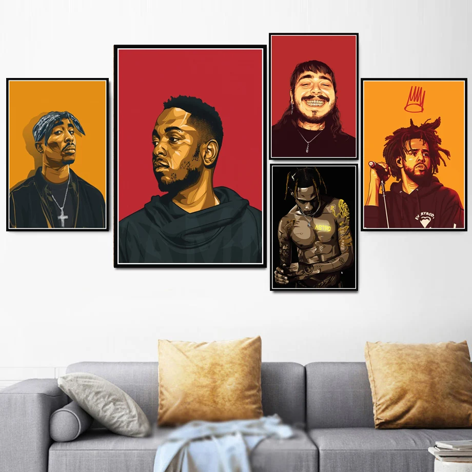 Kendrick Lamar 2Pac Тупак J Коул Тревис Скут звезды постеры печать картина настенное