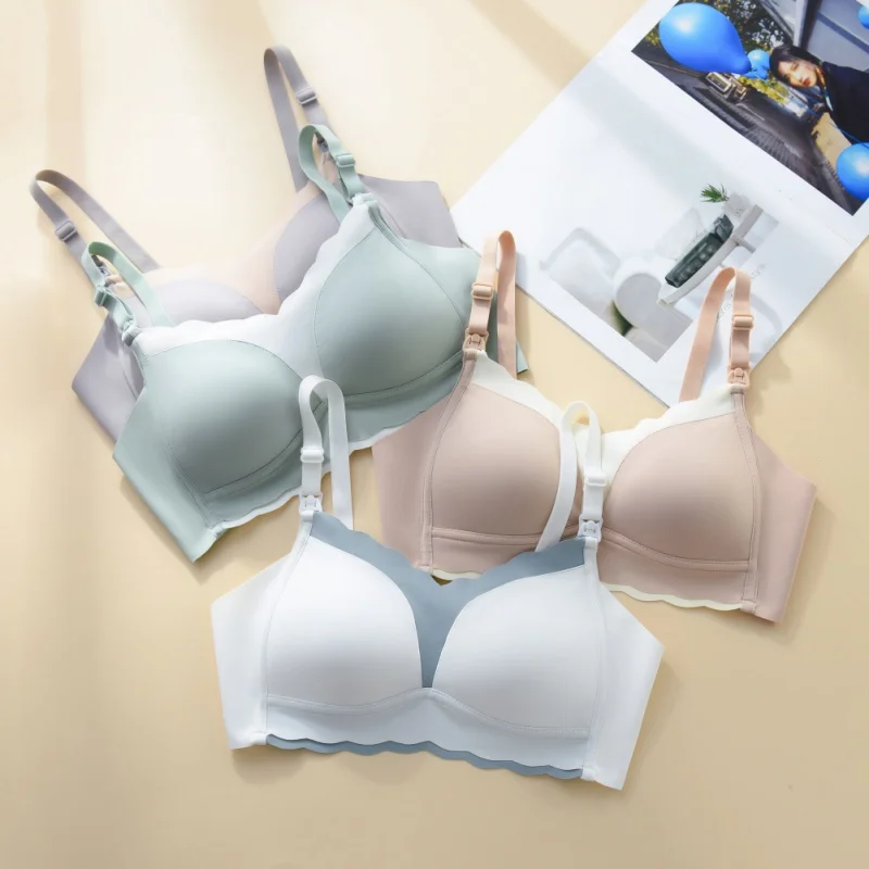 

Bra Women's Buckle Pregnant Underwear Mulberry Silk Thin Section Without Steel Ring Sling Bra With Ruffle