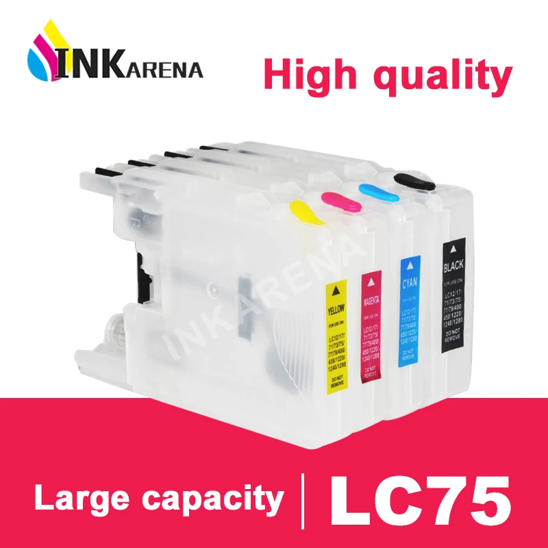 INKARENA-cartucho de tinta recargable para impresora Brother LC75, LC12, LC40, LC71, MFC, J960DWN-B, J960DWN-W, J432W, J430W, J6910DW, J6710DW, J5910DW
