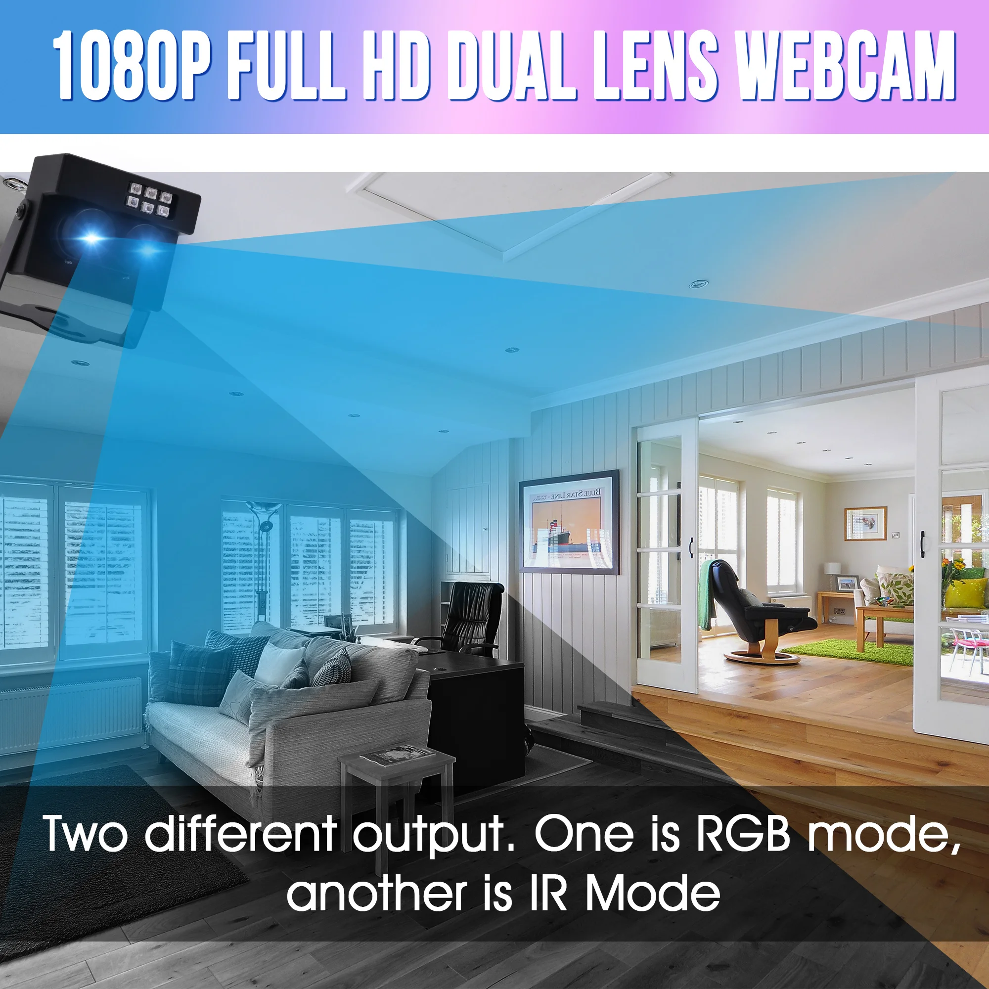 Камера с двойным объективом USB2.0 2 Мп HD 1080P OTG UVC Plug Play RGB B/W инфракрасная USB веб камера