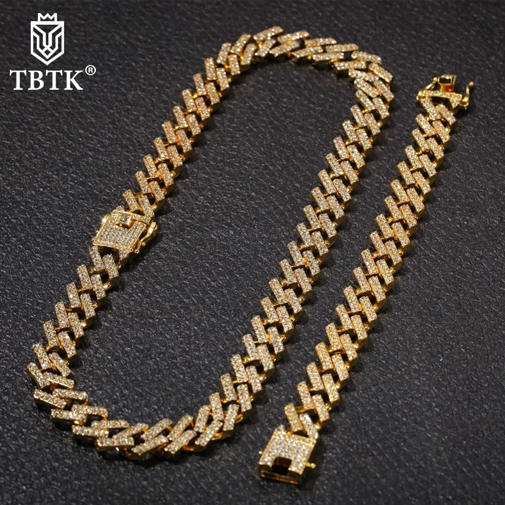TBTK Модный золотой NE + BA 15 мм Iced Out кубинская звеньевая цепочка ожерелье и браслет 2