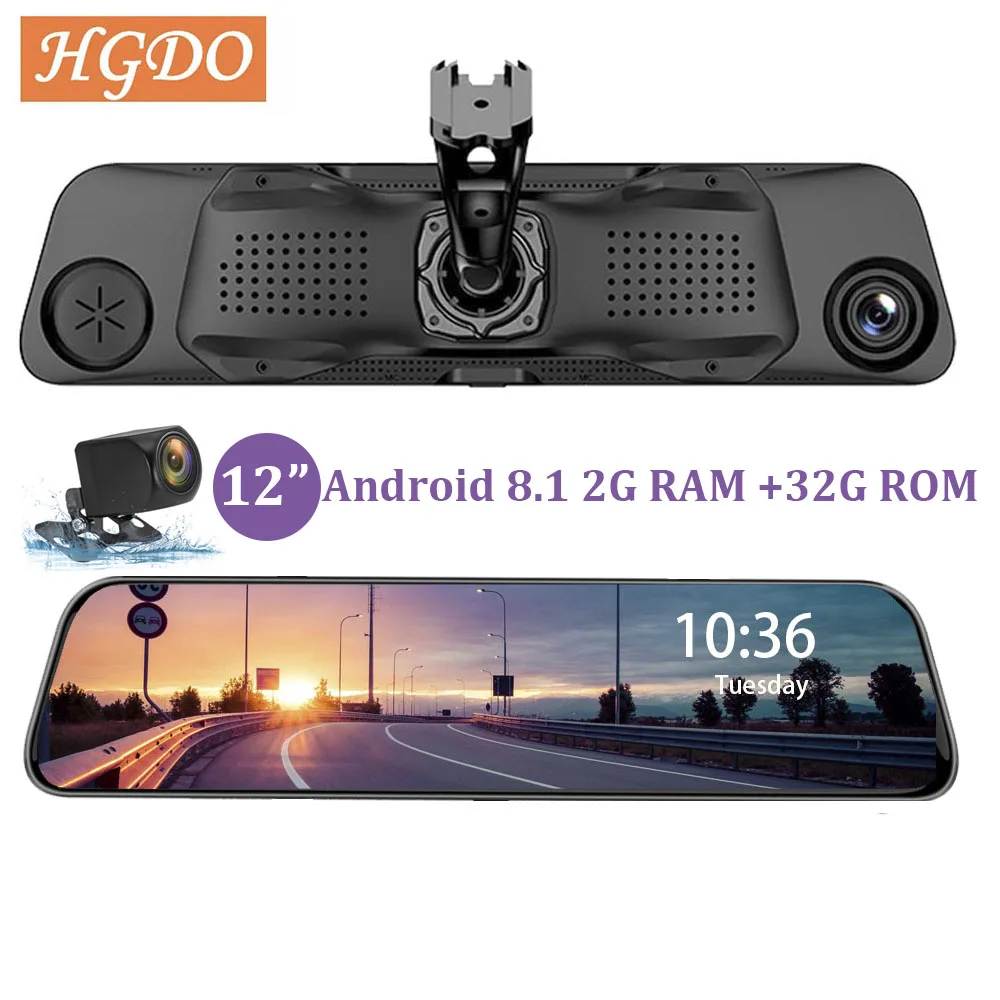 

HGDO 12" 4G Car Dvr Dual lens rearview mirror Camera Android 8.1 2+32G ADAS GPS1080P Video registrar recorder Dash cam Holder