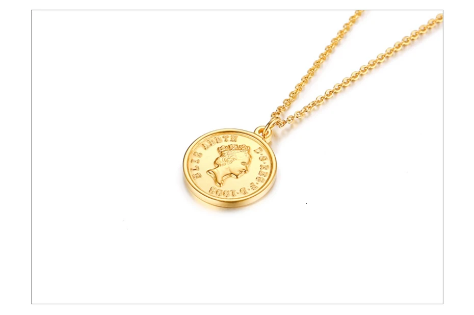 Vnox British Queen Elizabeth Coin Necklaces for Women Gold Tone Stainless Steel Adjustable Length Chic Necklace Dropship