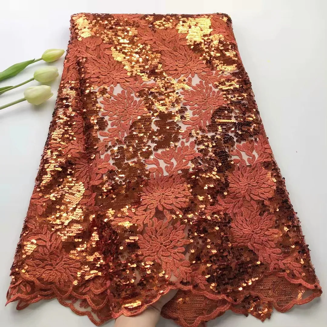 

Cord Embroidered Handcut Flocking Lace with sequins rocking Appliques African French Mesh Tulle Fabric Occasional wear 5 yards