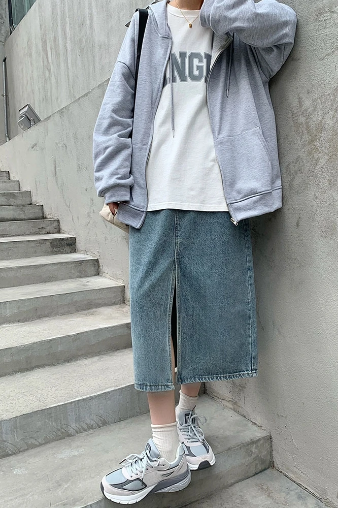 

Fashion Women Long Denim Skirts 2021 Spring Summer Elegant Female Split Casual A-Line Office Ladies Adjust Waist Mid Skirt S115
