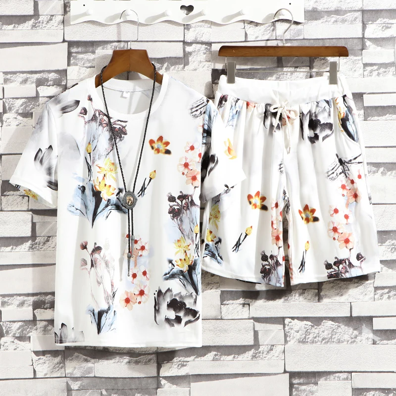 Мужской летний спортивный костюм с принтом волка комплект спортивной одежды из 2