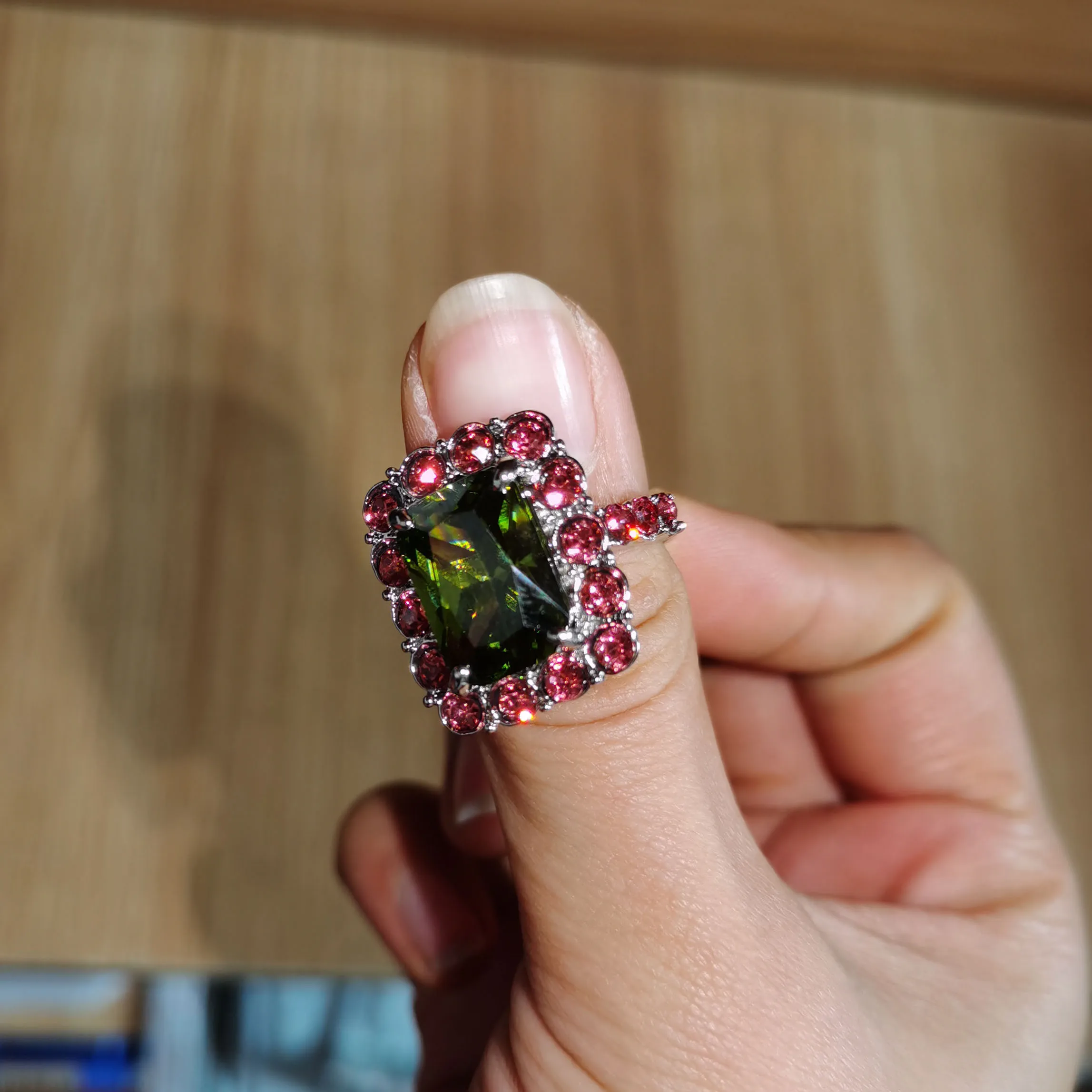 Винтажные квадратные большие кольца для женщин зеленые розовое кольцо с