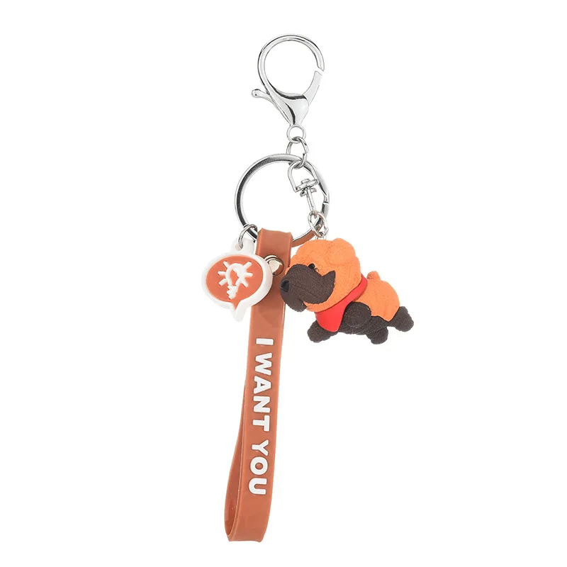 

Cartoon cute creative puppy dog animal men car key chain ring couple girl bag mobile phone ins photography decoration