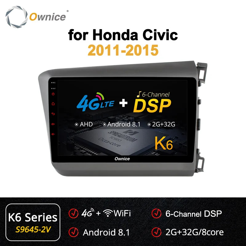 Ownice, Android 9,0, 8 ядер, 4 Гб ОЗУ, 64 Гб ПЗУ, k3, k5, k6, автомобильный Радио плеер, gps для Honda Civic, 2011-, 4G, LTE, SPDIF 360, Pano ram - Цвет: S9645-2 K6