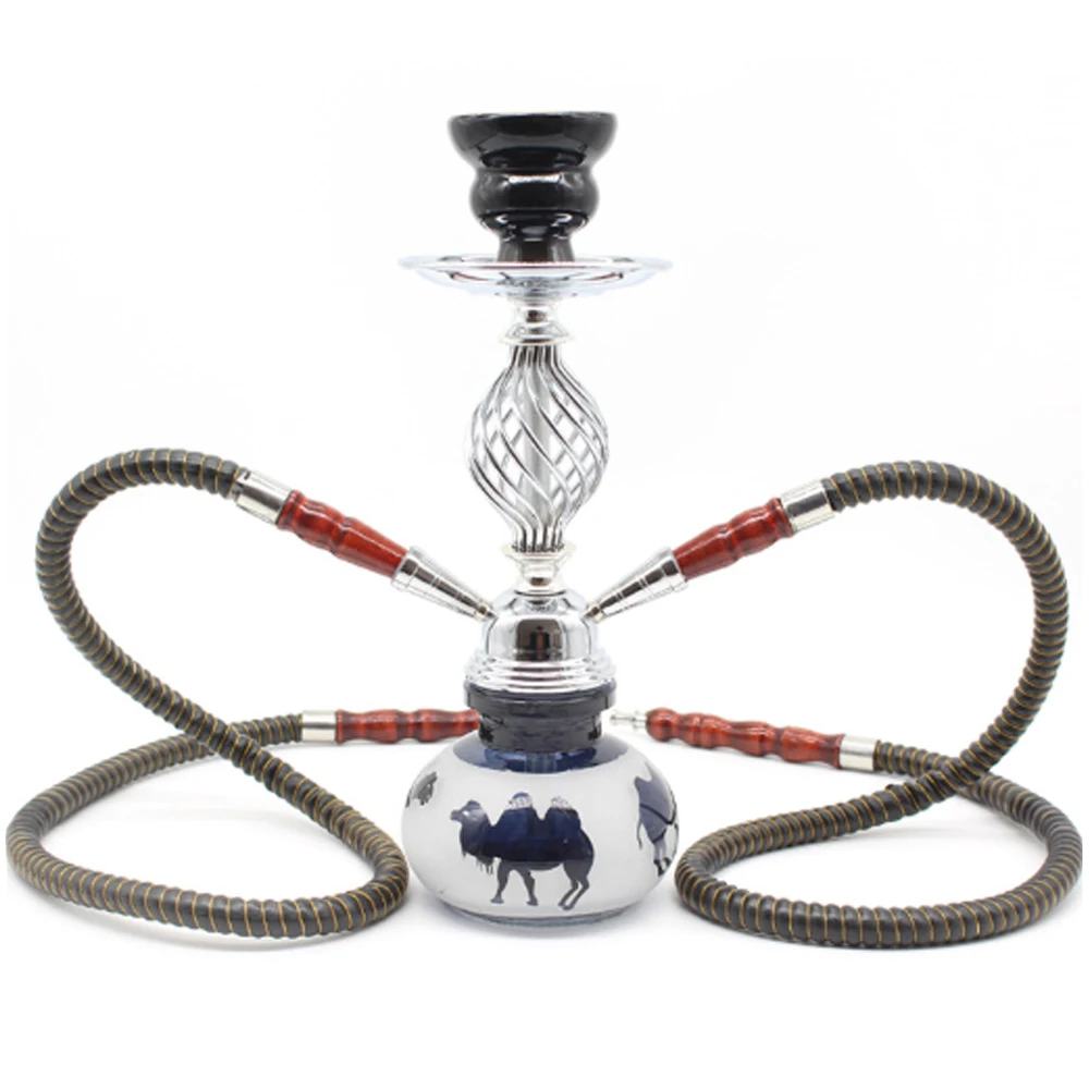 1Pcs Glass Hookah Double Tube Shisha With Ceramic Bowl Hose Charcoal Tongs Arab Hookahs Set Smoking Accessories Smoke Narghile
