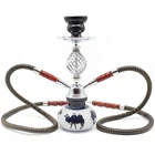 Стеклянный кальян с двойной трубкой, 1 шт., с керамической чашей, шланг, щипцы для угля, арабские кальяны, курительные аксессуары