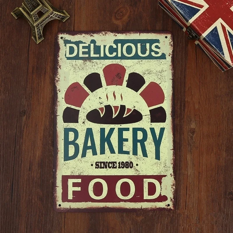 

Coffee Bar Decor Design of Mordern Bakery Food Metal Painting Poster Wall Sticker Murals Vintage Tin Sign Decor