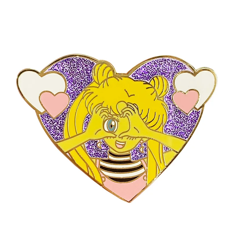 Kawaii Сейлор Мун блестящая эмалированная брошь в форме сердца глаза популярное