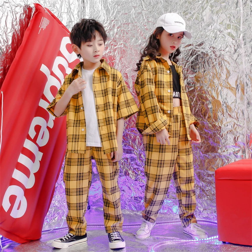 Детская одежда в стиле хип хоп костюмы для джазовых танцев клетчатое пальто