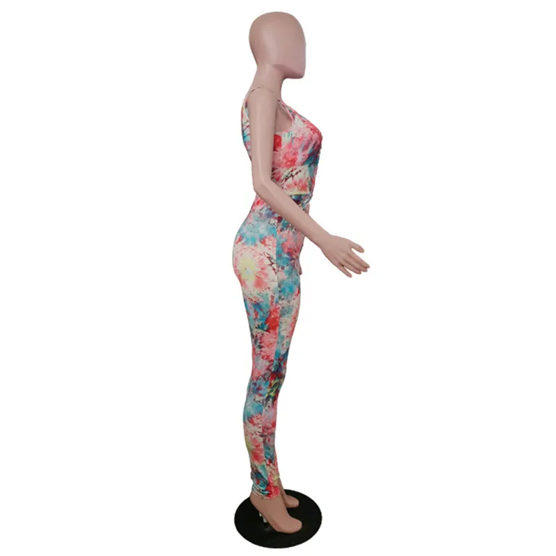 

Women's Sexy Jumpsuit Summer Fashion Tie-dye Pleated Tight-fitting Long Jumpsuit One-piece Sexy Skinny Gradient Printing Romper