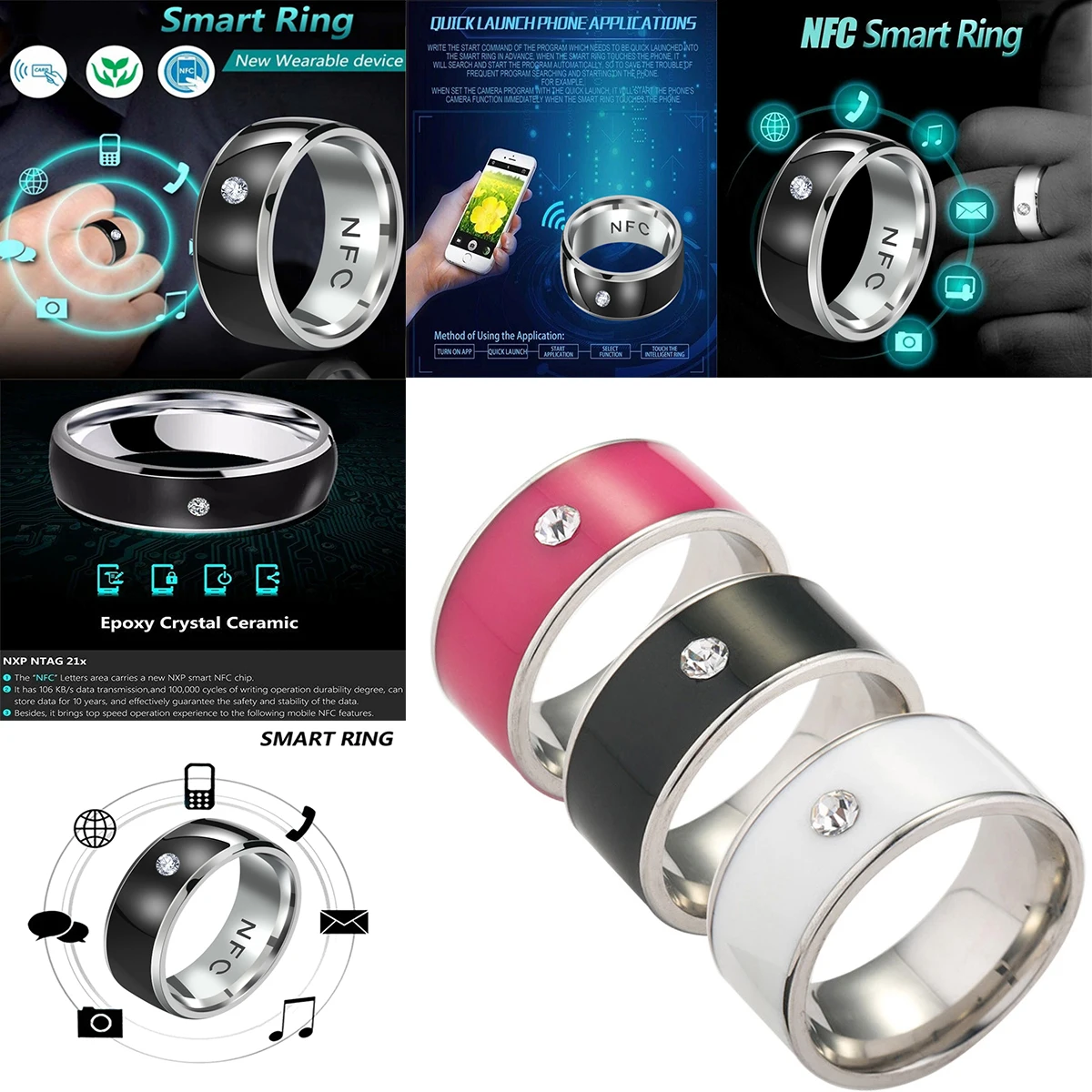 

Fashionable men's and women's new technology NFC stainless steel smart ring, suitable for iPhone and Android mobile phone