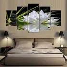 Современная домашняя настенная Картина на холсте декоративная рамка модульные картины 5 шт. белый цветок лотоса водяной булыжник HD Печатный