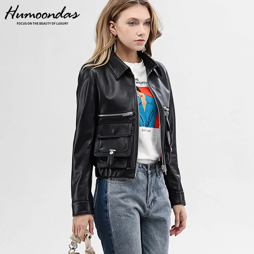 

2020 Autumn Fashion leather jacket women classic Black Short leather jacket locomotive style genuine leather jacket women