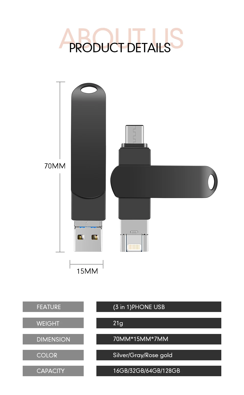 Металлический флэш-накопитель USB 128 ГБ type-c флеш-накопитель 32 Гб 64 Гб Usb2.0 флэш-накопитель для iPhone X/8 Plus/8 Plus/7 Plus USB флеш-накопитель