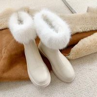 2021 new women%e2%80%b2s snow boots plus velvet thick soled flat bottomed fur shoes leather mink martin boots winter warm cotton boots