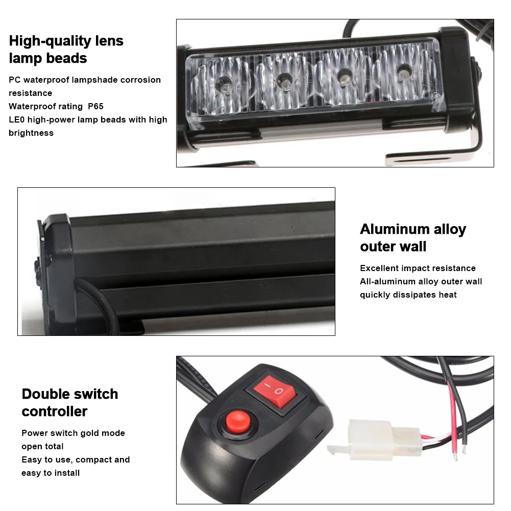 

2pcs 12V 4 LED Car Strobe Flashing Lights 7 Light Modes Waterproof Grille Light Warning Lights Emergency Lamp