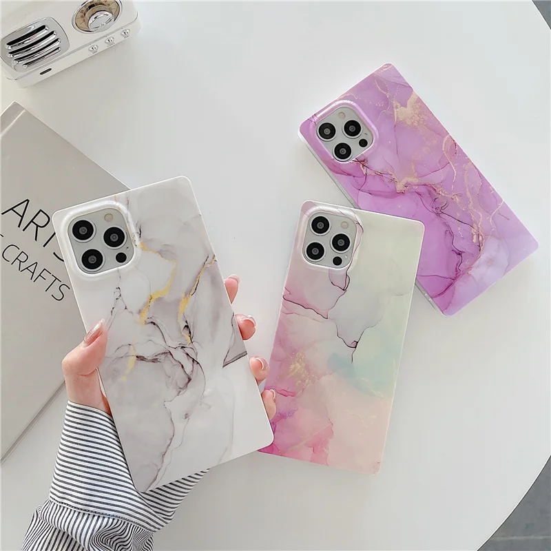 

Silicone Marble Phone Case For iPhone 12 11 Pro Max XR XS XS Max 7 8 Plus SE 2020 Soft Square Glossy Phone Cover Shell